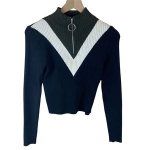Love Tree Black Green White Quarter Zip Sweater NWT Cropped Medium Warm and Cozy